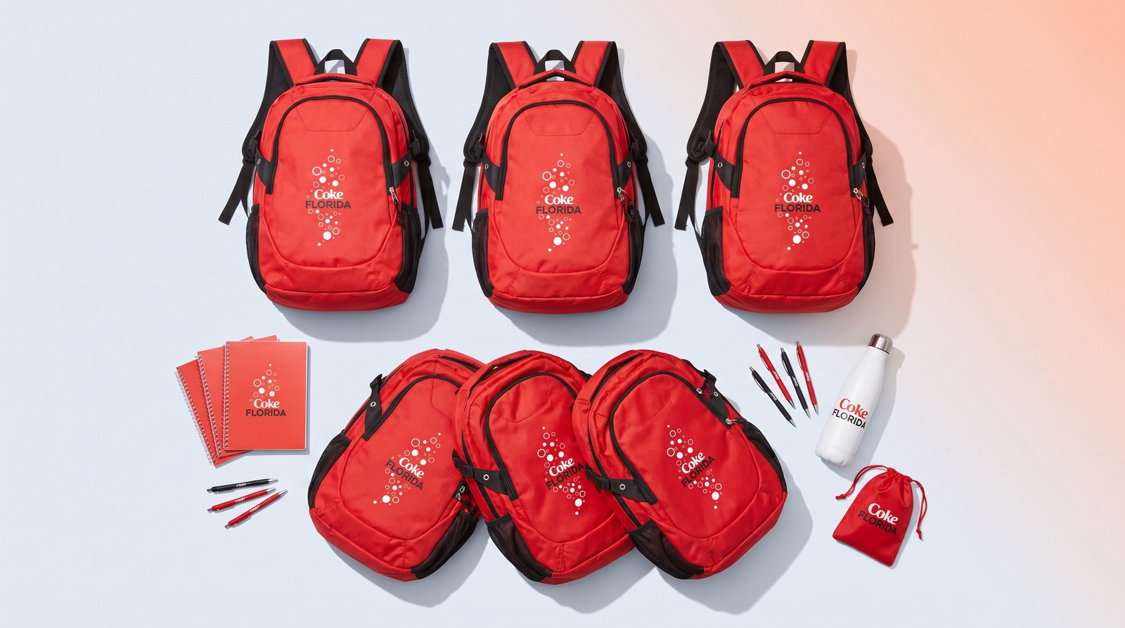 Coca-Cola — Elementary School Giveaway — Produced 15,000+ custom backpacks for Coca-Cola's annual back-to-school giveaway across 100+ schools.